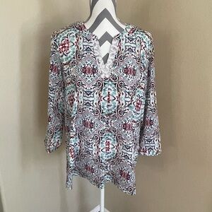 Van Heusen Patterned Blouse - Shirt - Top w/ Lace Details - Size: Large